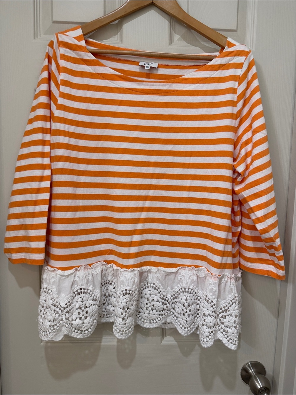crown & ivy Orange and White Striped Lace-Hem Tunic